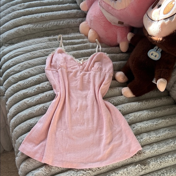 Pink Ribbed Spaghetti Strap Mini Dress - Picture 2 of 4